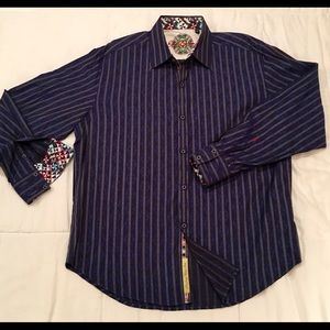 Robert Graham Embroidered shirt BLUE Exc Cond